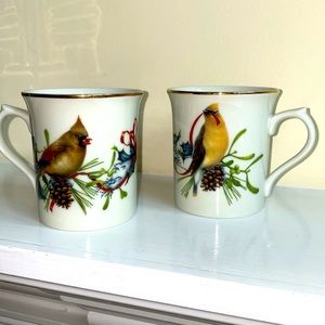 LENOX 2 Coordinating Porcelain Song Bird Mugs